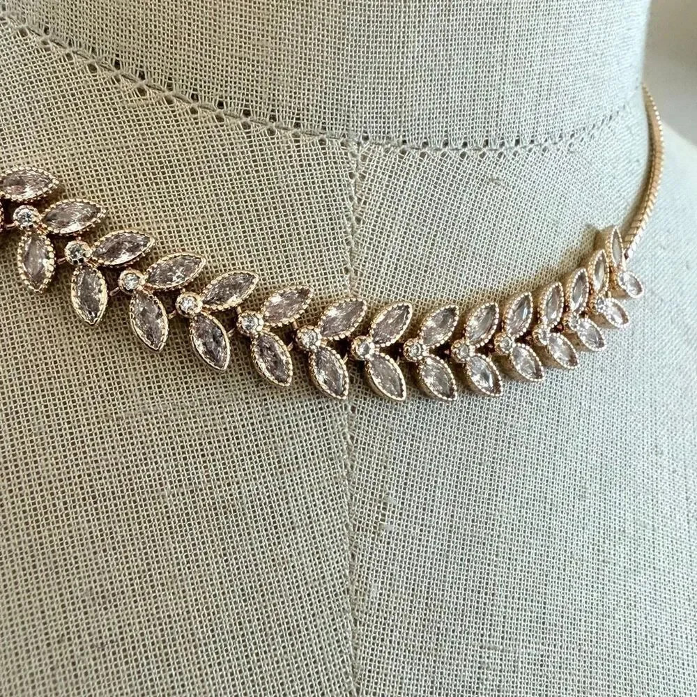 Banana Republic Gold Tone Leaf Crystal Necklace